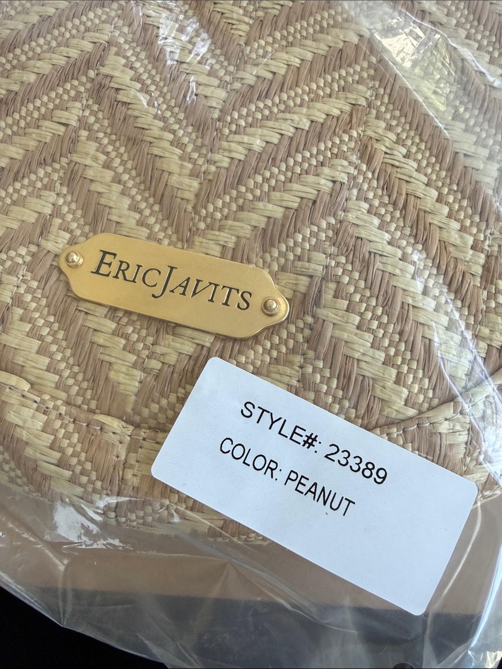 Eric Javits Peanut Straw Shoulder Bag with Gold Plaque